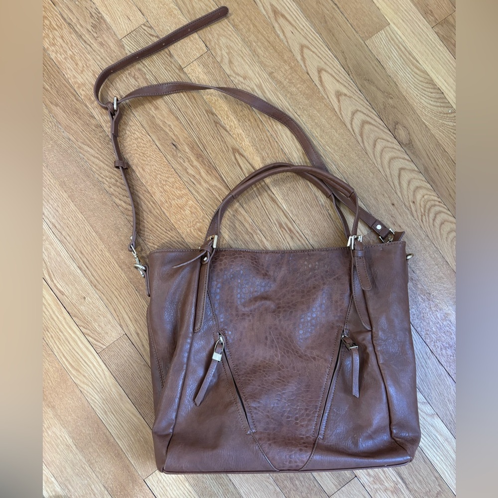 Brown Leather Tote Bag with Zipper